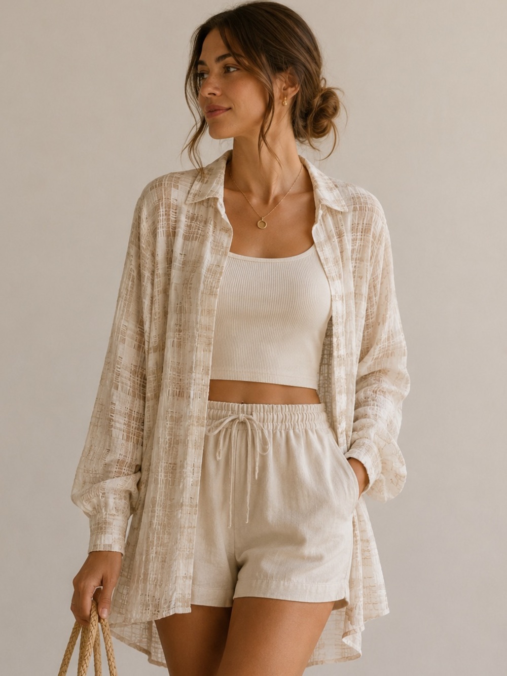 Vintage Open Weave Textured Breezy Linen Shirt Jacket Cardigan Selinae size 12